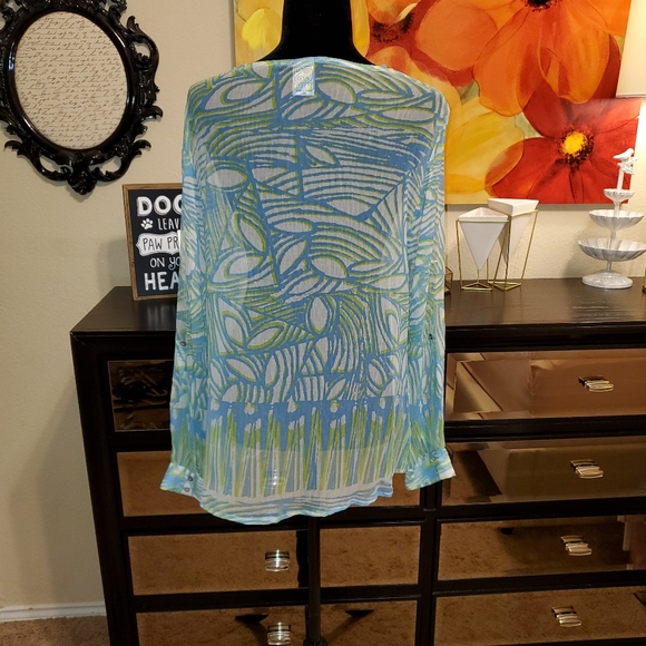 Tropical Sheer Button-Up Blouse - Picture 6 of 12